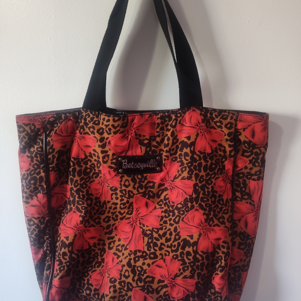 Betsey Johnson Red and Brown Bow Leopard Tote